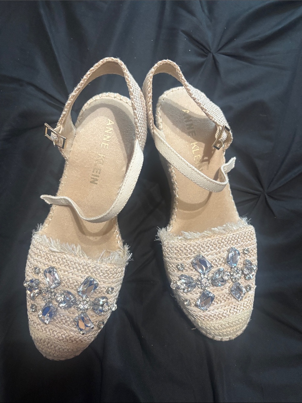 Anne Klein Neutral Jeweled Espadrille Slingback Flats